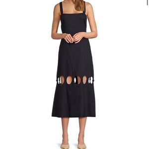 Antonio Melani BLUE Amalia Linen Blend Square Neck Circle Cut Out  Midi Dress